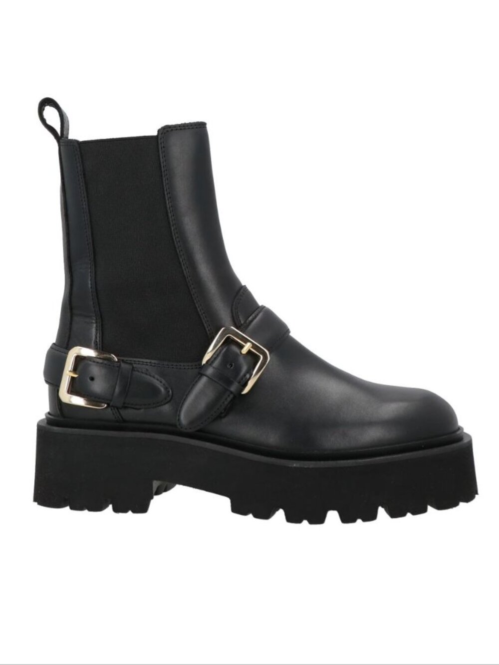 SANDRO Paris Helen Buckled Chelsea Ankle Boots Size 35 4.5 5 Black Leather NEW